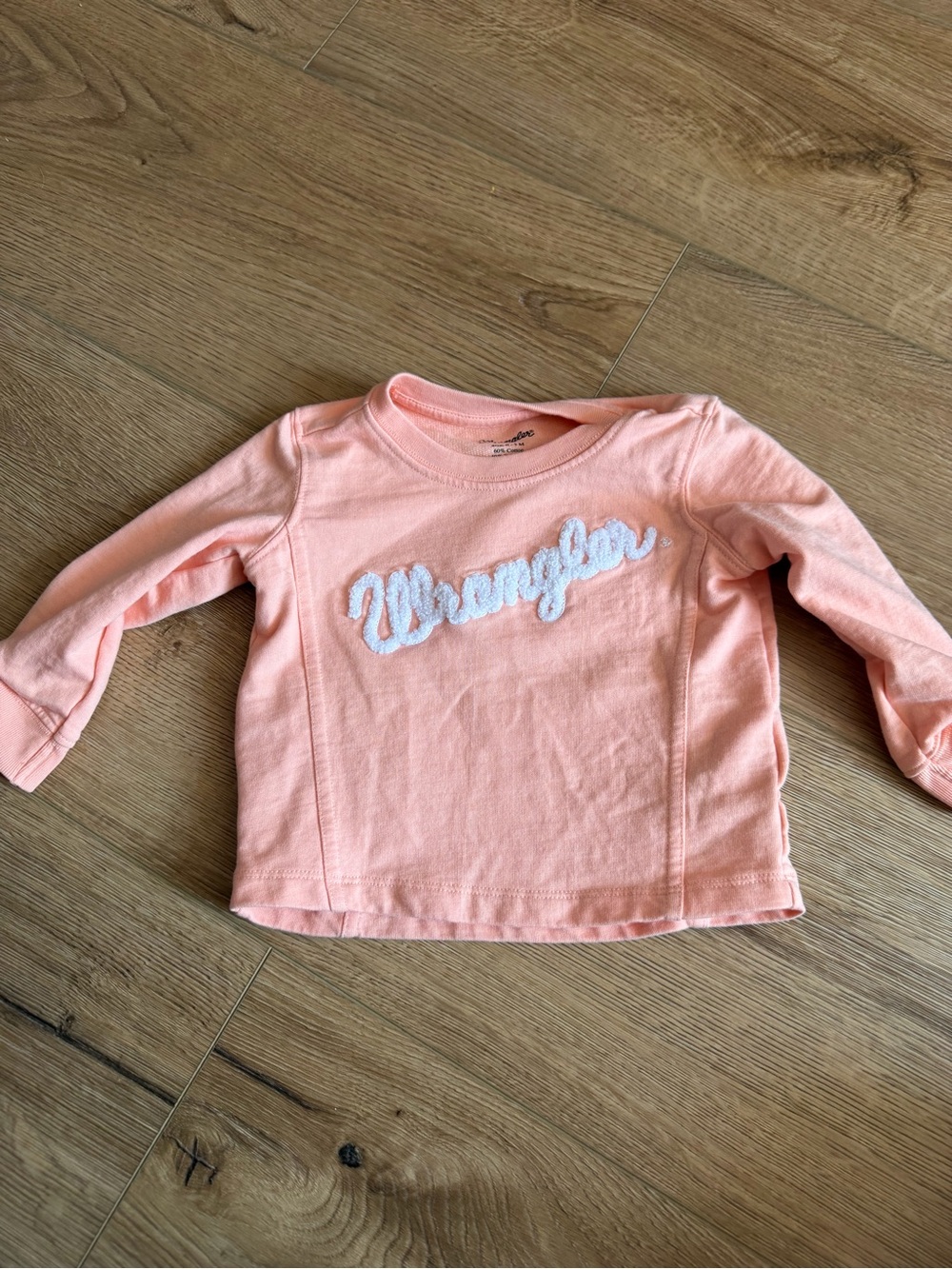Wrangler Peach Long sweater Sleeve Girls' Tee with White Logo